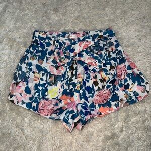 Floral High Waist Shorts in Blue and Pink